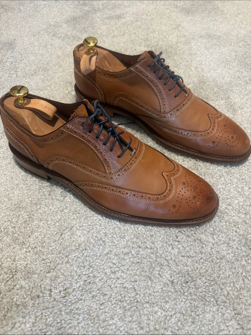 Classic Italian Tan Leather Wingtip Oxfords Size 11